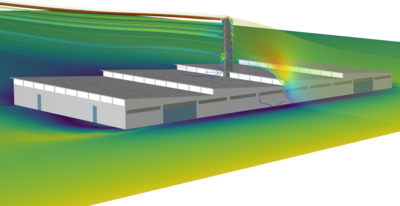 工厂烟囱周围的湍流